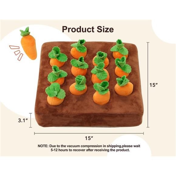 Interactive Dog Toys, Squeak Carrot Snuffle Mat Plush Puzzle Toys 2 in 1 - Picture 3 of 7